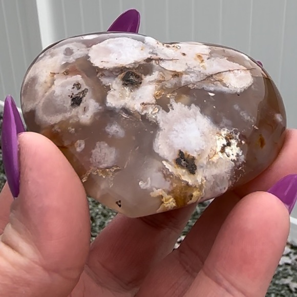 Flower Agate Carnelian Heart Carving Tumbled Polished Crystal Reiki Medium Stone - Picture 3 of 4
